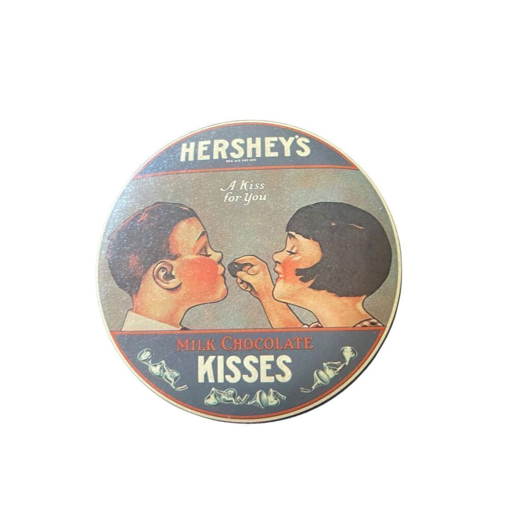 Vintage Hersheys “A Kiss for You” 1982 Milk Chocolate Kisses Metal Tin Can